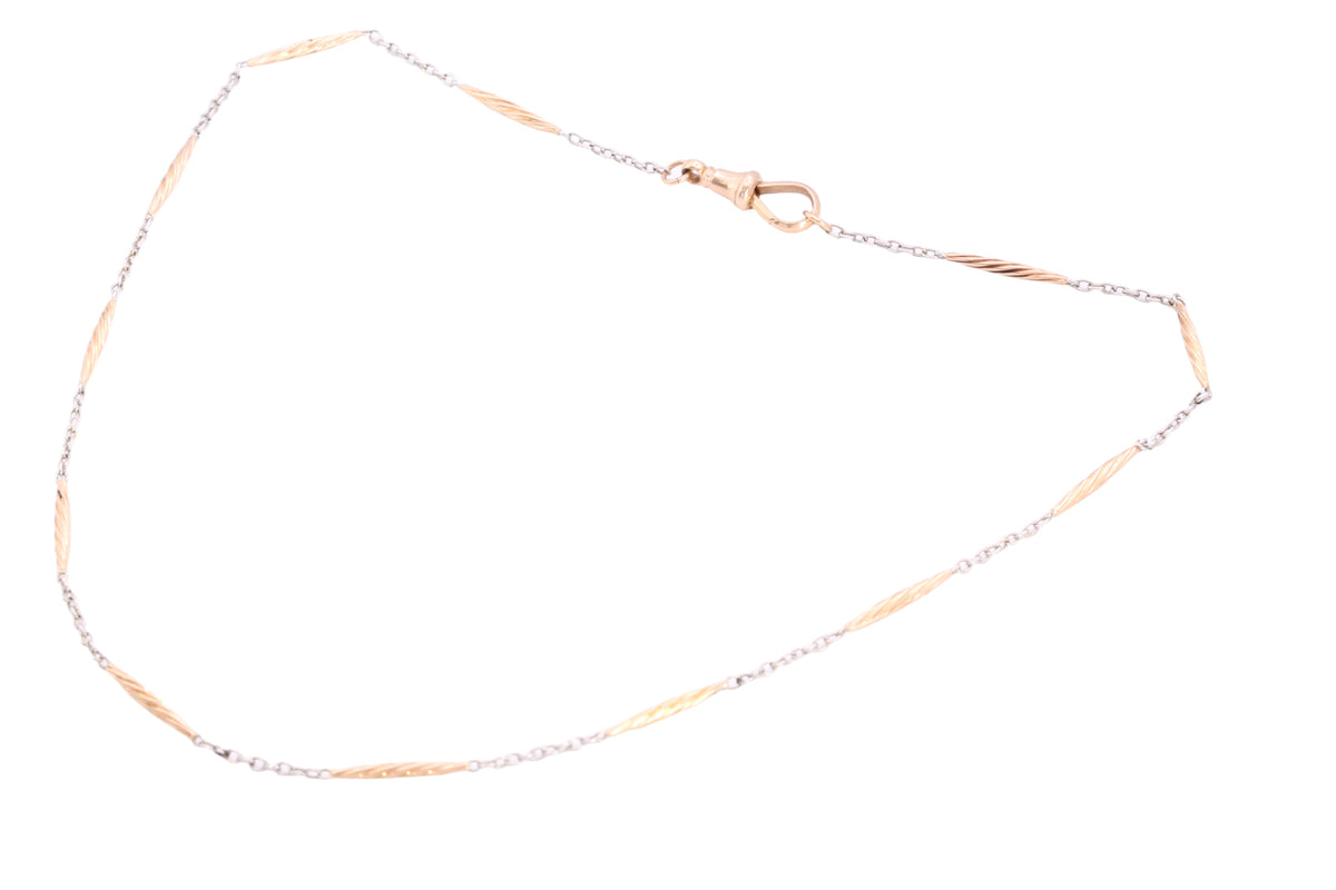 Antique 18ct Gold & Platinum Twisted Bar Link Necklace c.1920 — view 4