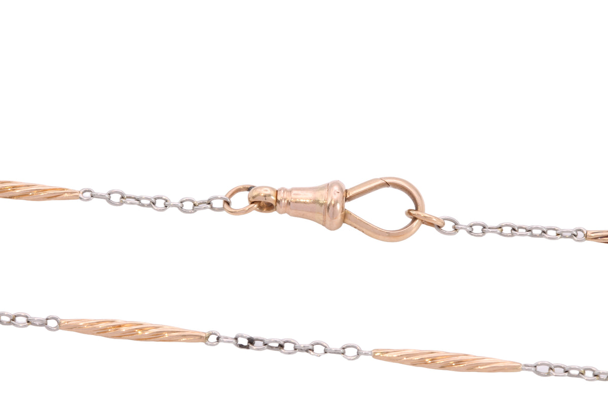 Antique 18ct Gold & Platinum Twisted Bar Link Necklace c.1920 — view 5