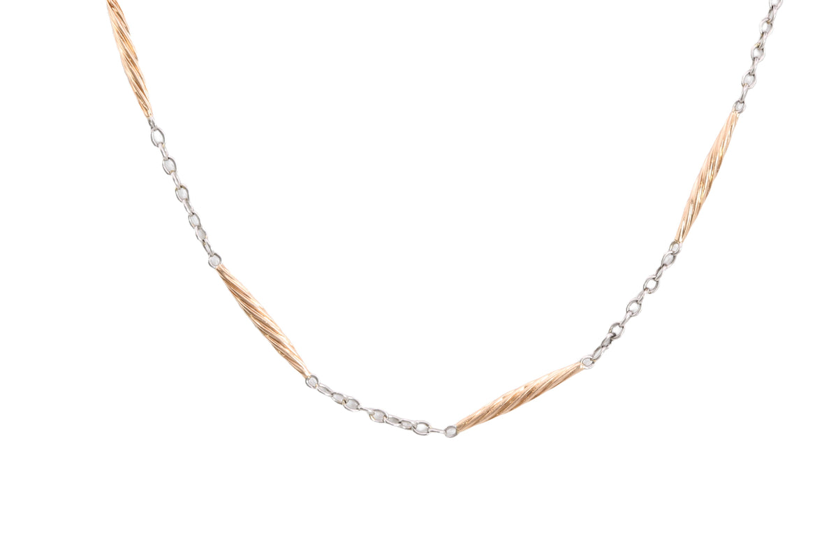 Antique 18ct Gold & Platinum Twisted Bar Link Necklace c.1920 — view 15