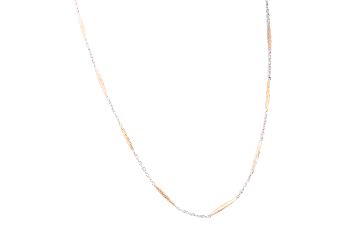 Antique 18ct Gold & Platinum Twisted Bar Link Necklace c.1920 — view 16