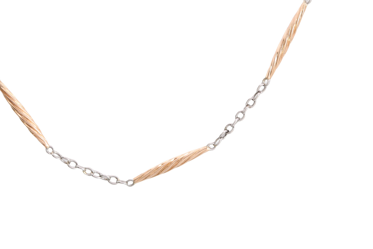 Antique 18ct Gold & Platinum Twisted Bar Link Necklace c.1920 — view 17