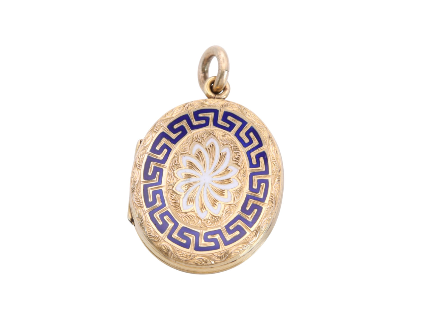Antique Victorian 9ct gold back and front locket with blue and white enamel