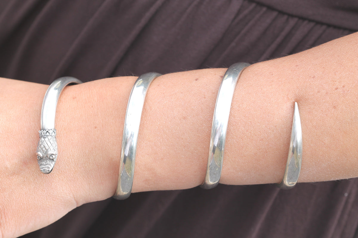 Antique Victorian Sterling Silver Snake Armlet Bracelet | Serpent Head c.1890 — view 4
