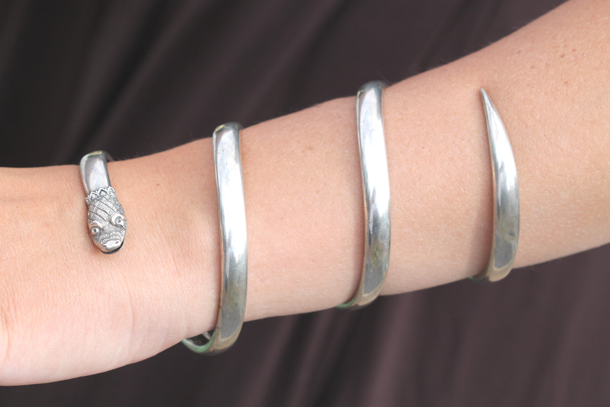 Antique Victorian Sterling Silver Snake Armlet Bracelet | Serpent Head c.1890 — view 5