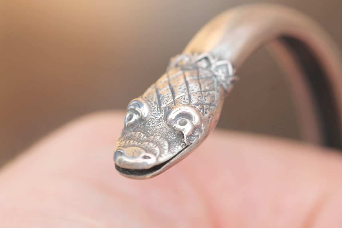 Antique Victorian Sterling Silver Snake Armlet Bracelet | Serpent Head c.1890 — view 6