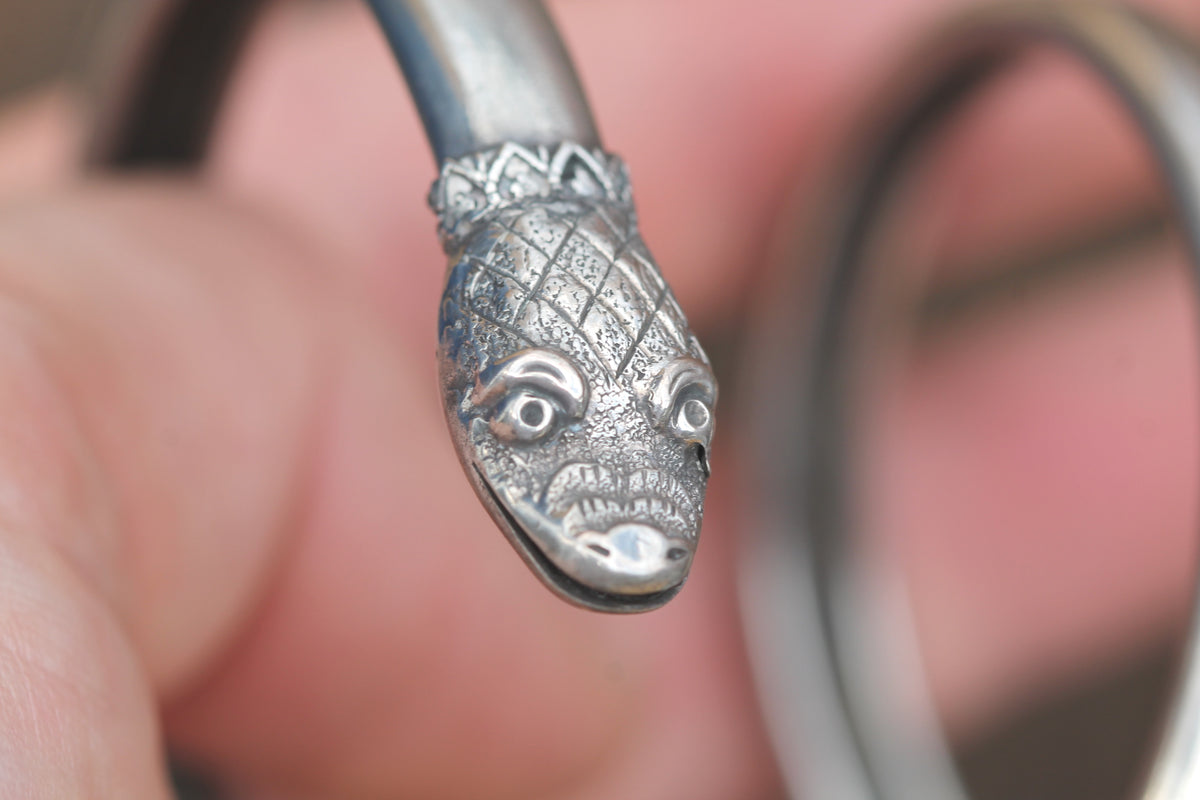 Antique Victorian Sterling Silver Snake Armlet Bracelet | Serpent Head c.1890 — view 7