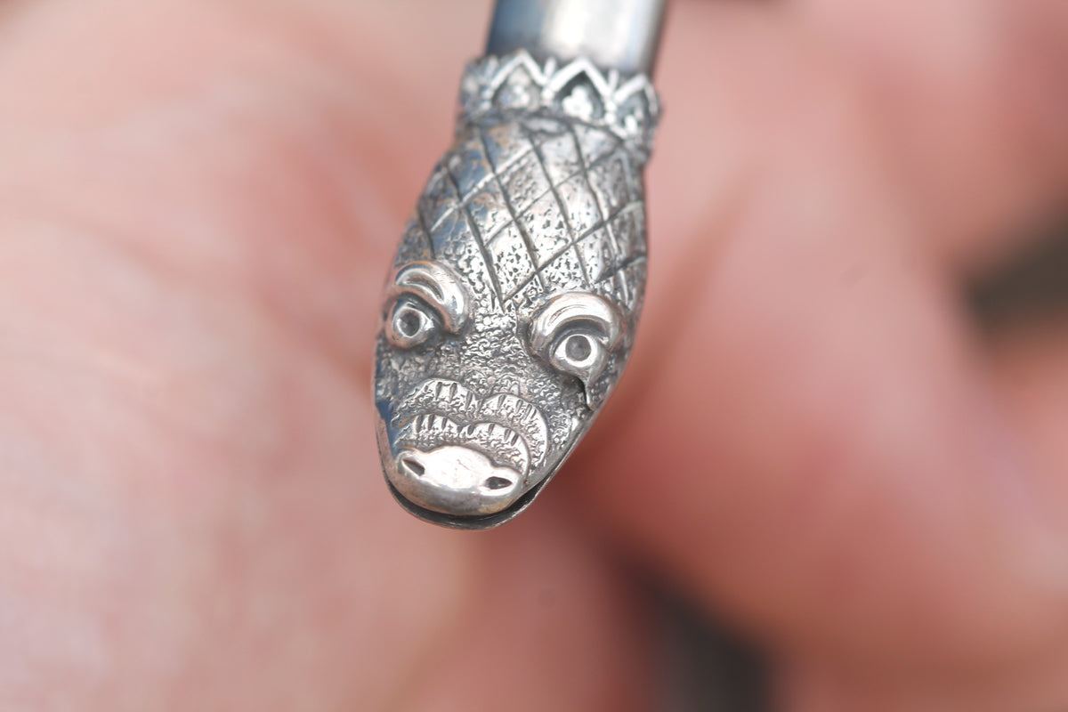 Antique Victorian Sterling Silver Snake Armlet Bracelet | Serpent Head c.1890 — view 11