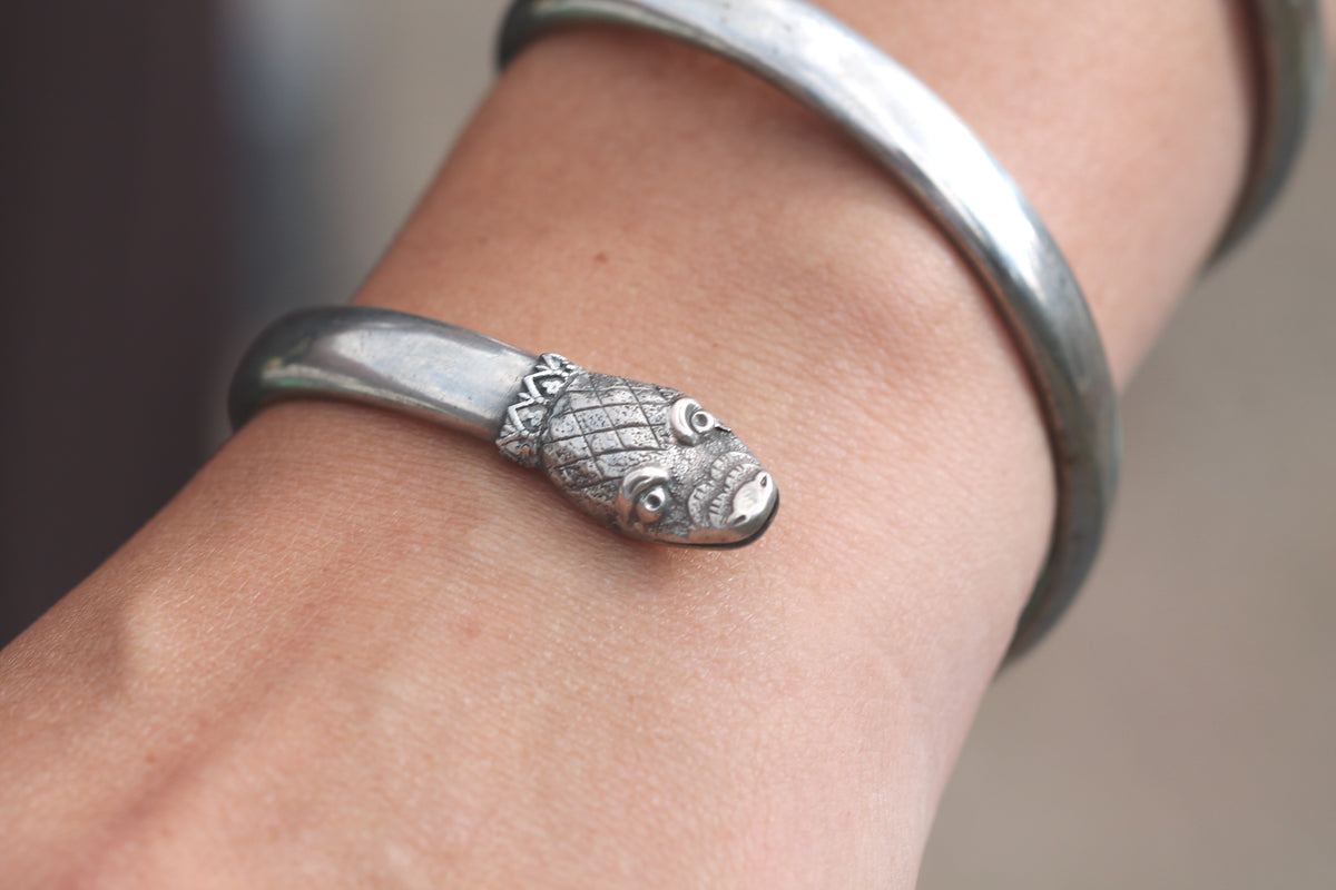 Antique Victorian Sterling Silver Snake Armlet Bracelet | Serpent Head c.1890 — view 14