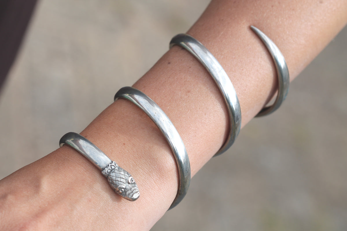 Antique Victorian Sterling Silver Snake Armlet Bracelet | Serpent Head c.1890 — view 15