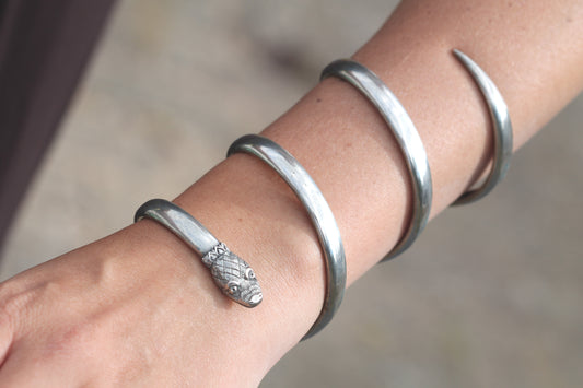 Antique Victorian sterling silver snake armlet bracelet worn on the wrist