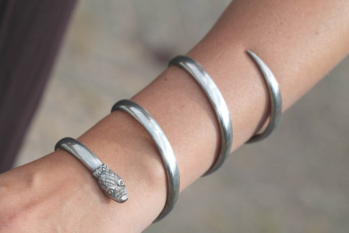 Antique Victorian Sterling Silver Snake Armlet Bracelet | Serpent Head c.1890 — view 16