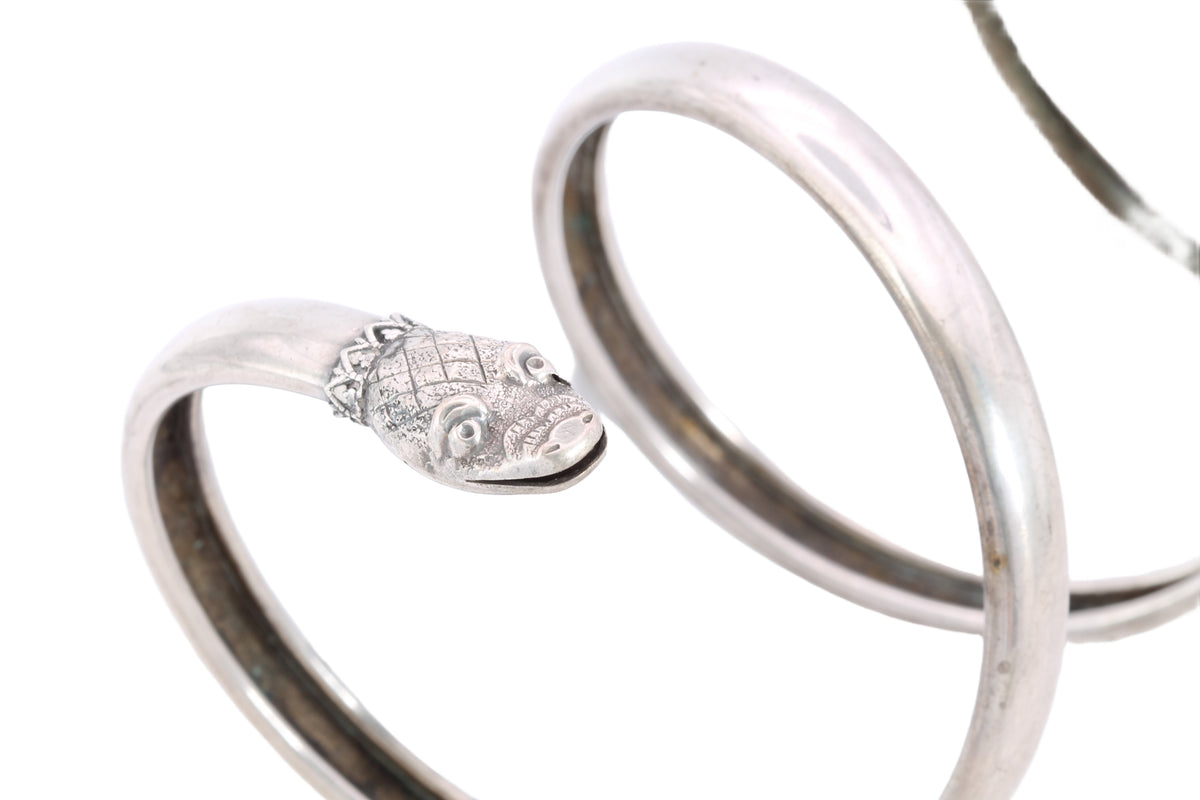 Antique Victorian Sterling Silver Snake Armlet Bracelet | Serpent Head c.1890 — view 8