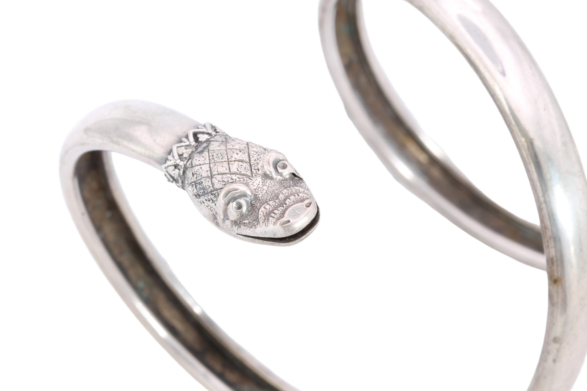 Antique Victorian Sterling Silver Snake Armlet Bracelet | Serpent Head c.1890 — view 9