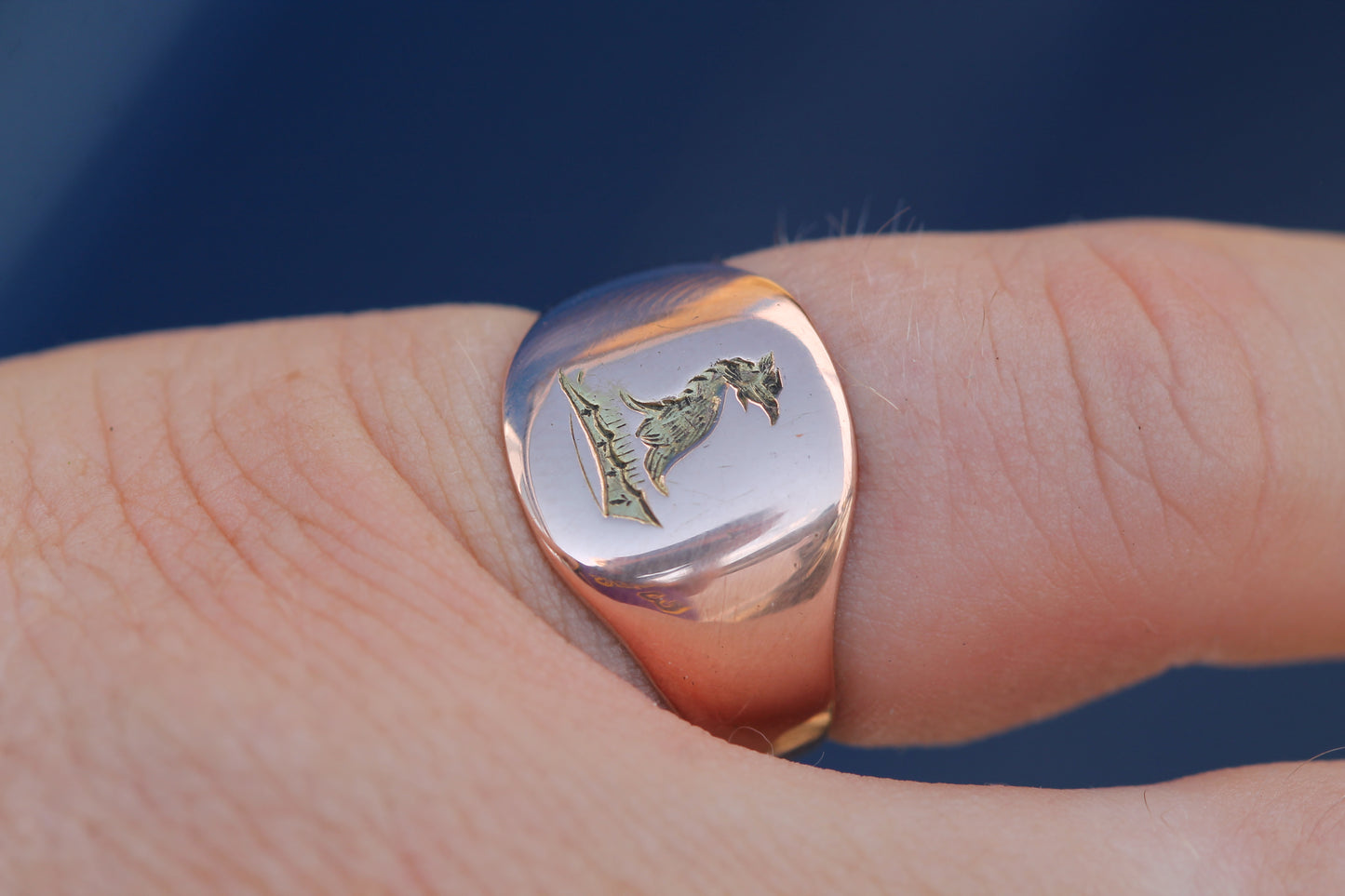 Antique 9ct Rose Gold Griffin Intaglio Signet Ring c.1900 | Size N — view 3