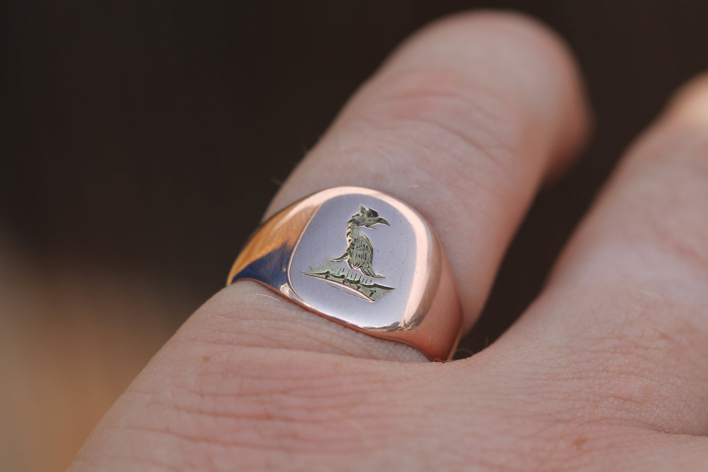 Antique 9ct Rose Gold Griffin Intaglio Signet Ring c.1900 | Size N — view 4