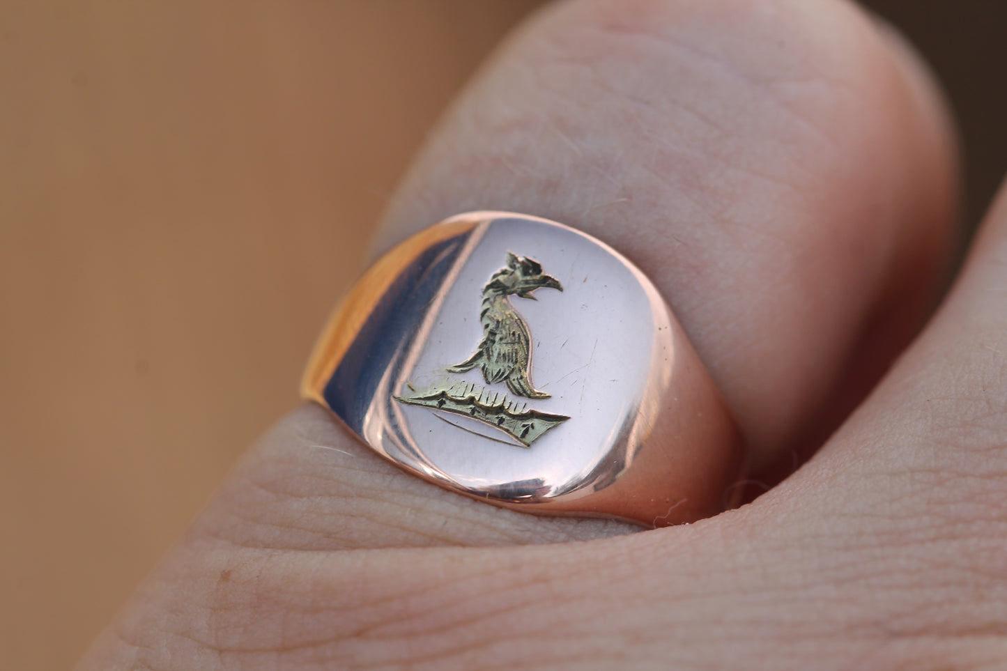 Antique 9ct Rose Gold Griffin Intaglio Signet Ring c.1900 | Size N — view 5