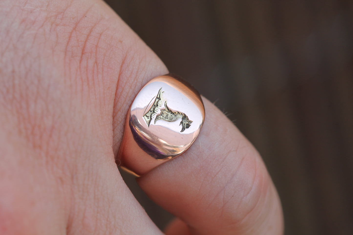 Antique 9ct Rose Gold Griffin Intaglio Signet Ring c.1900 | Size N — view 6