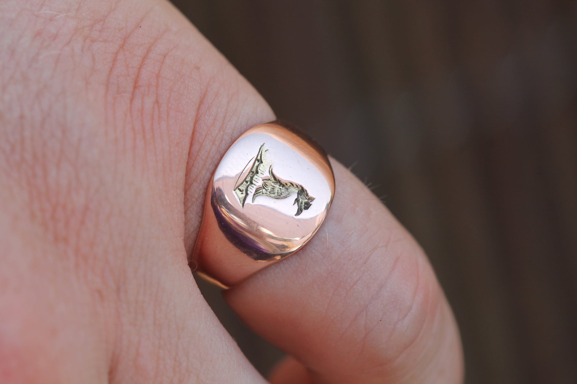 Antique 9ct Rose Gold Griffin Intaglio Signet Ring c.1900 | Size N — view 6