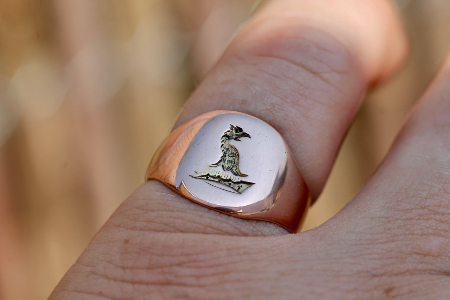 Antique 9ct Rose Gold Griffin Intaglio Signet Ring c.1900 | Size N — view 7
