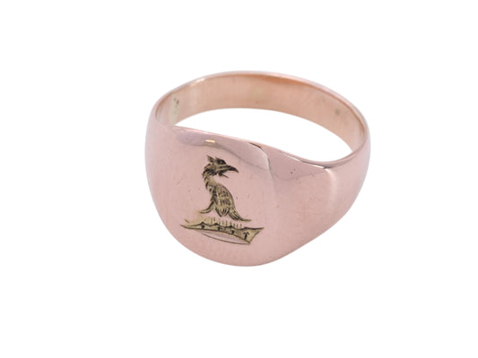 Antique 9ct rose gold signet ring engraved with a griffin intaglio