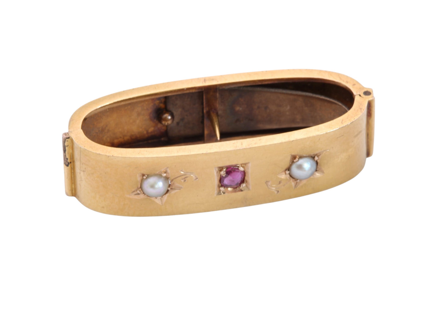 Antique Victorian 15ct Gold Ruby & Pearl Scarf Clip | Chester 1893 — view 11