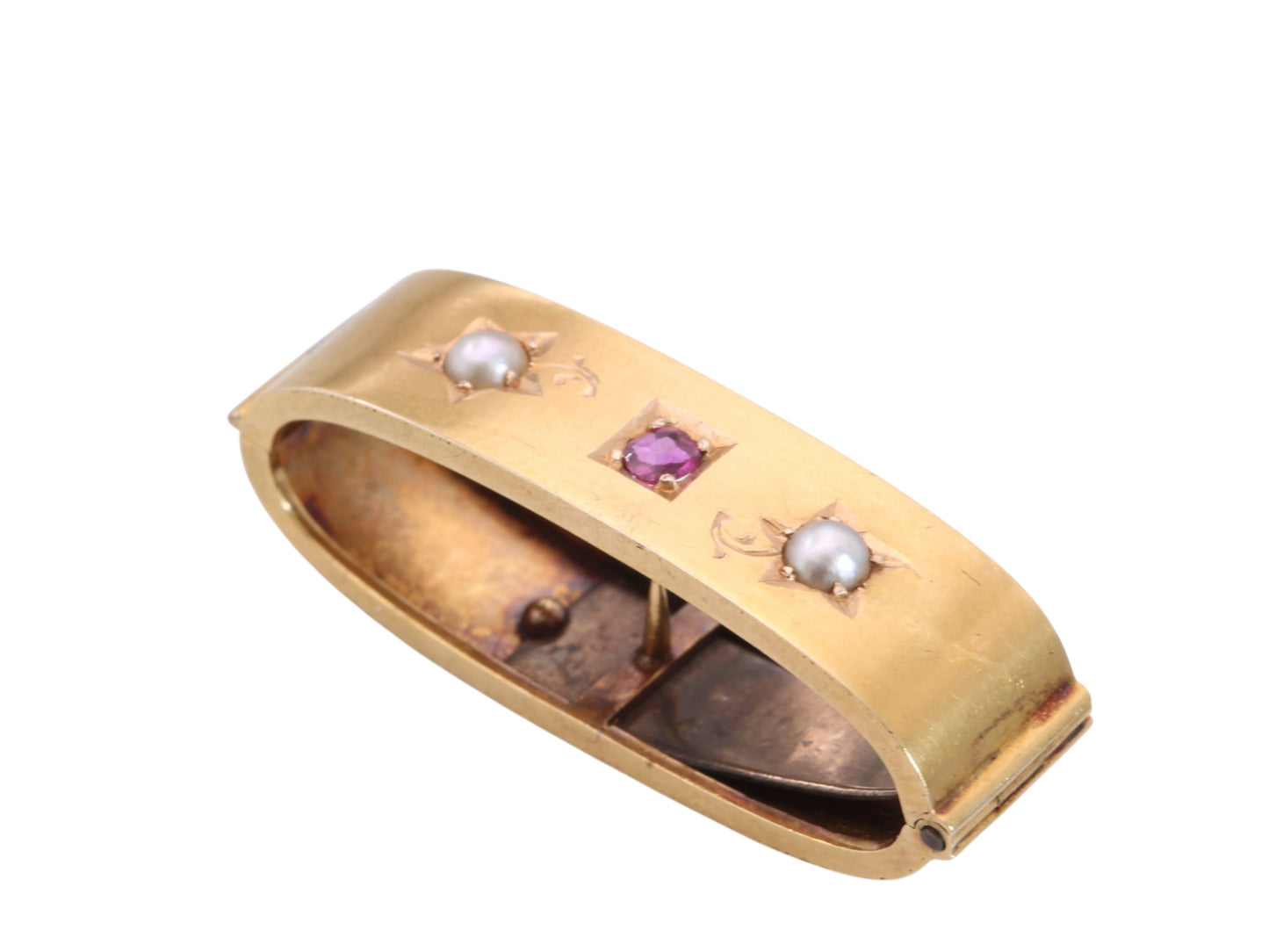 Antique Victorian 15ct Gold Ruby & Pearl Scarf Clip | Chester 1893 — view 4