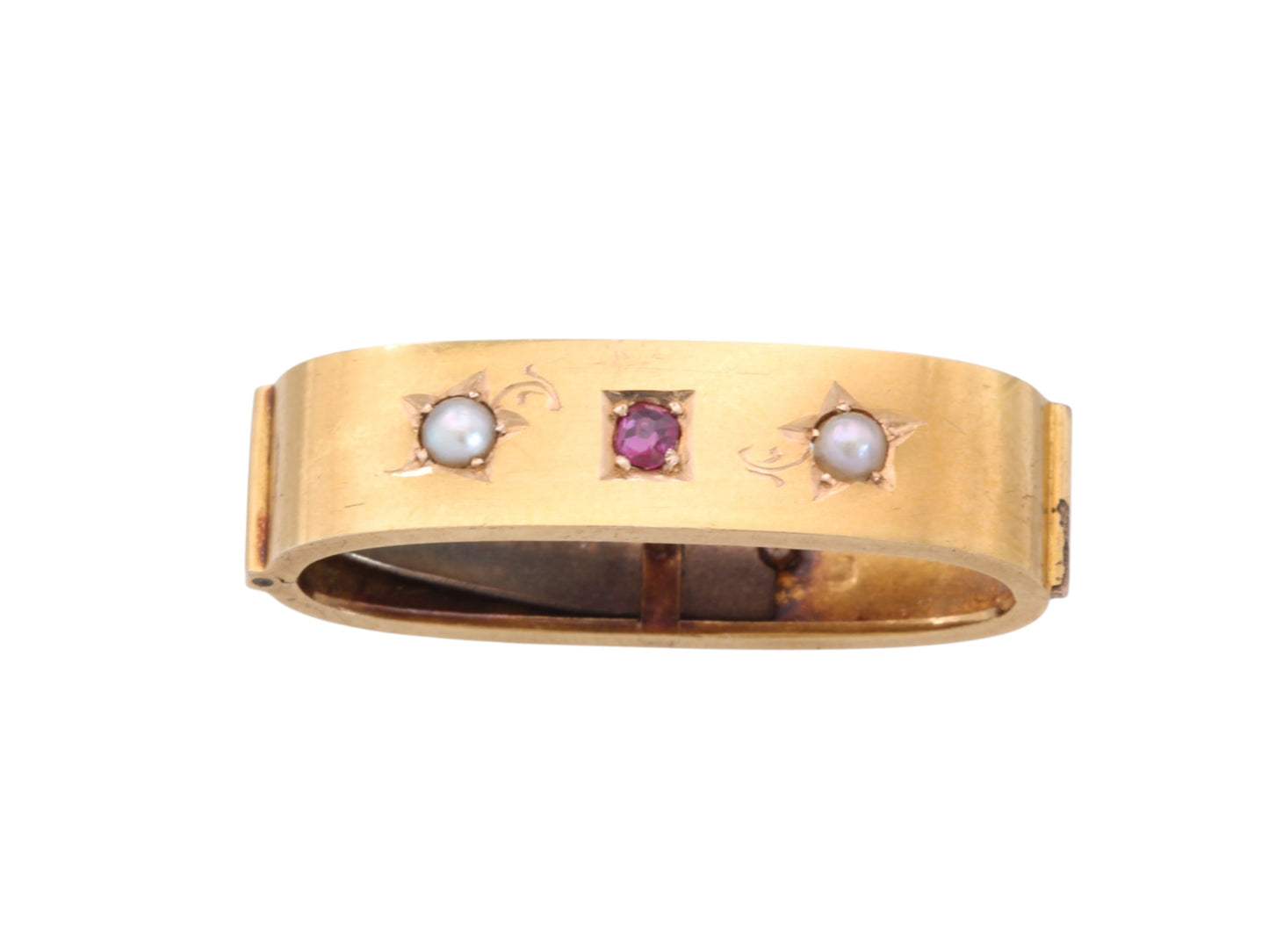 Antique Victorian 15ct Gold Ruby & Pearl Scarf Clip | Chester 1893 — view 12
