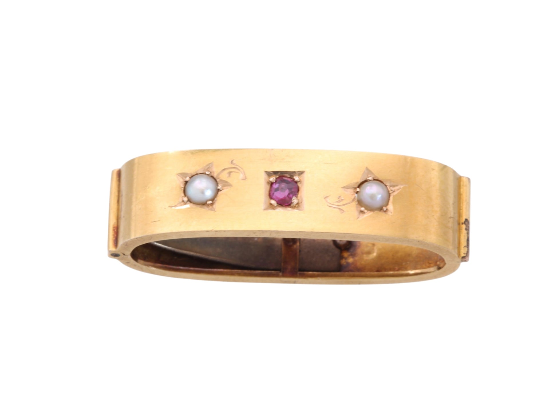 Antique Victorian 15ct Gold Ruby & Pearl Scarf Clip | Chester 1893 — view 12