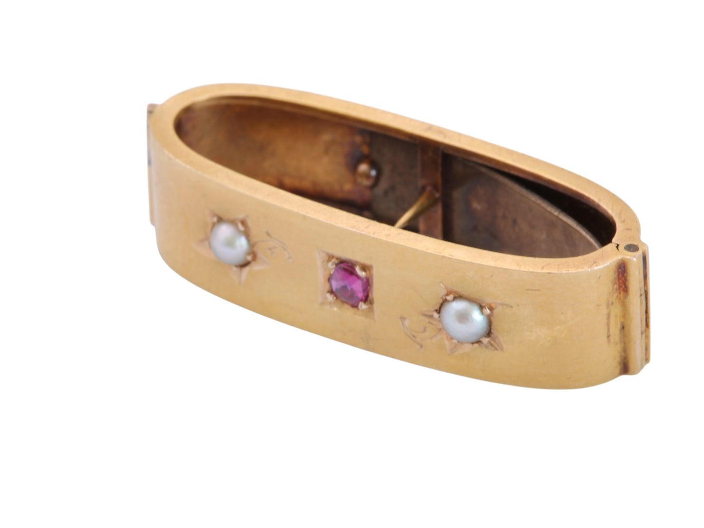 Antique Victorian 15ct Gold Ruby & Pearl Scarf Clip | Chester 1893 — view 14