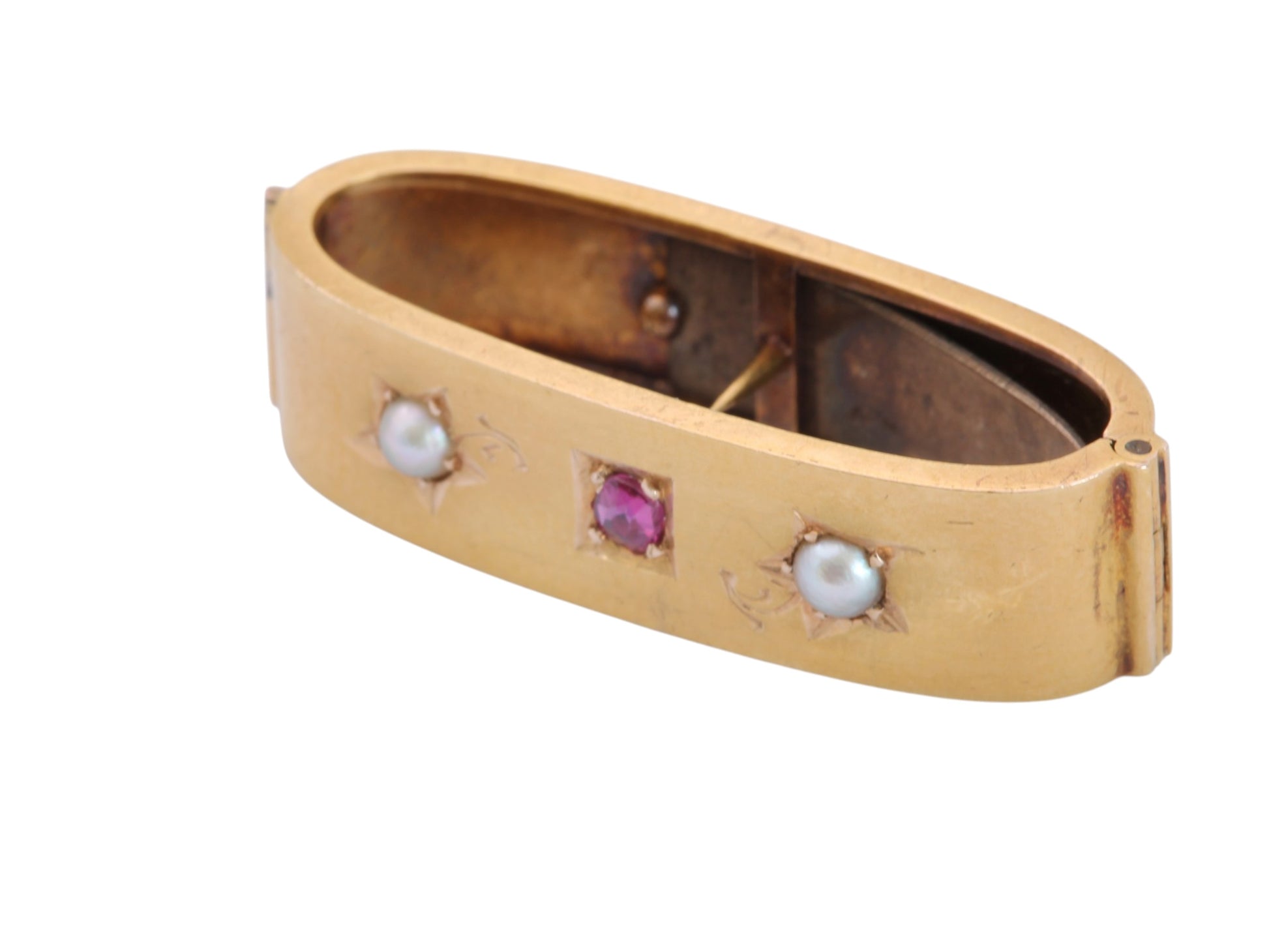 Antique Victorian 15ct Gold Ruby & Pearl Scarf Clip | Chester 1893 — view 14