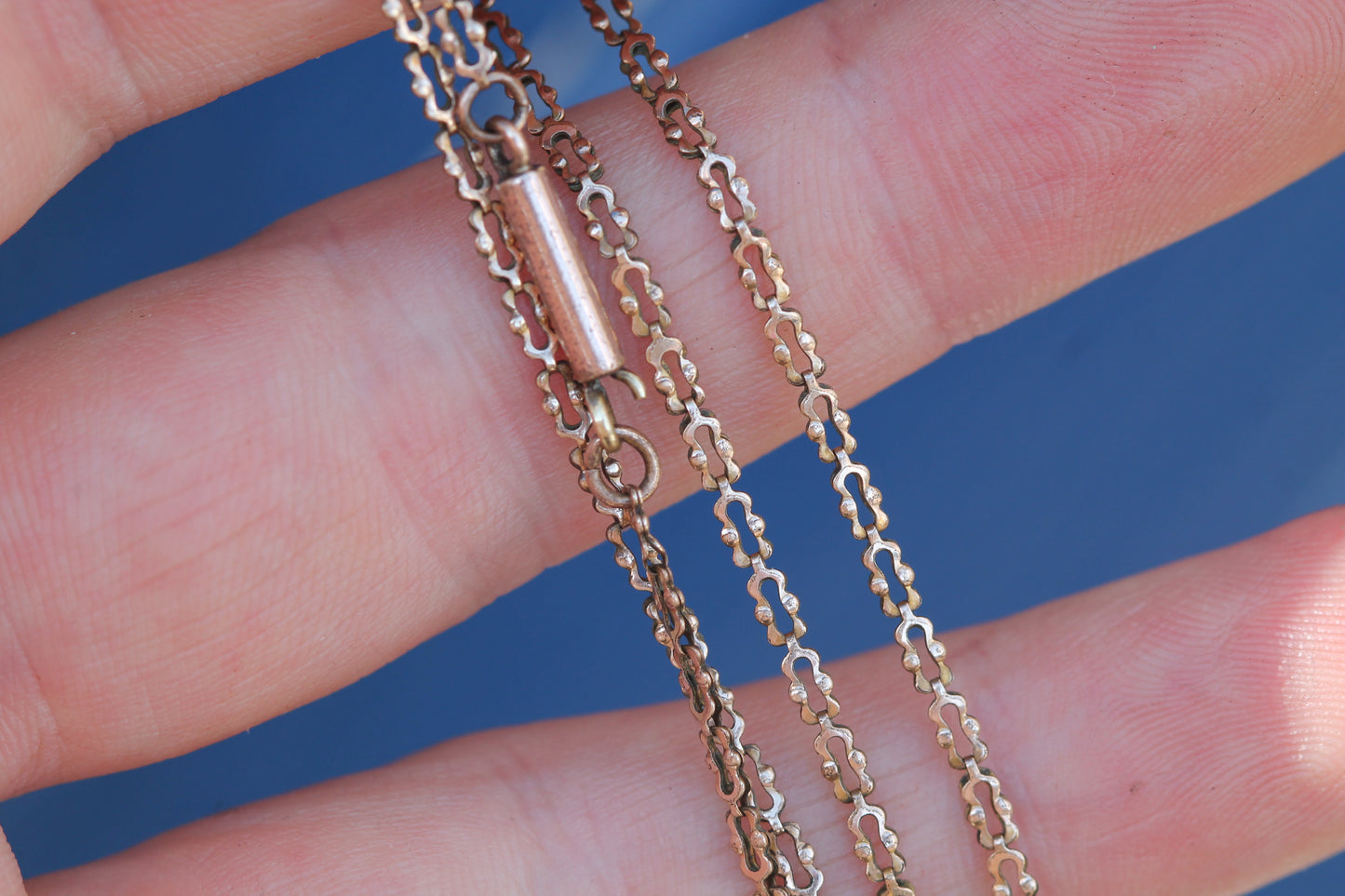 Antique Victorian rolled gold fancy link necklace with barrel clasp