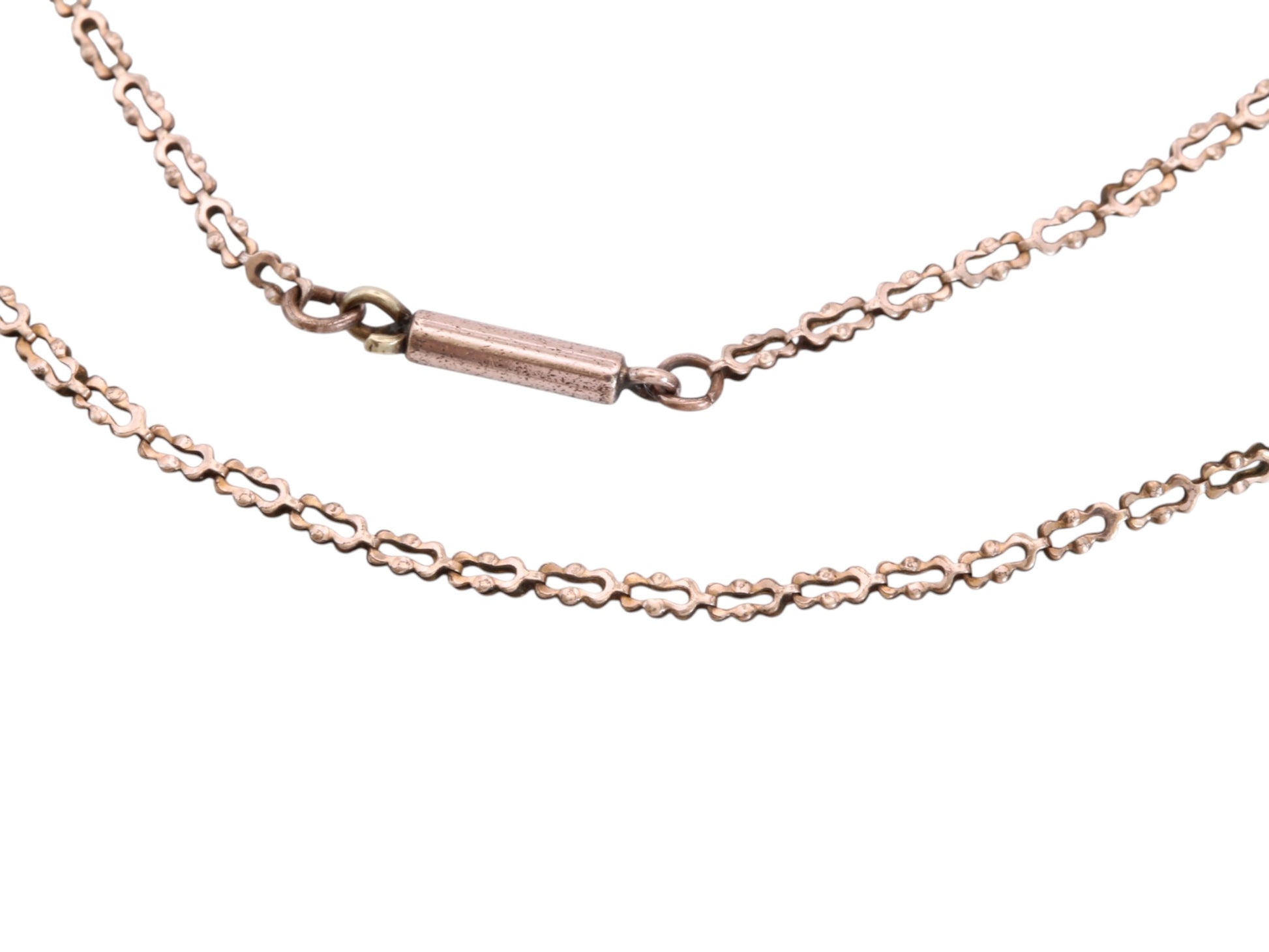 Victorian rolled gold necklace showing original cylindrical barrel clasp
