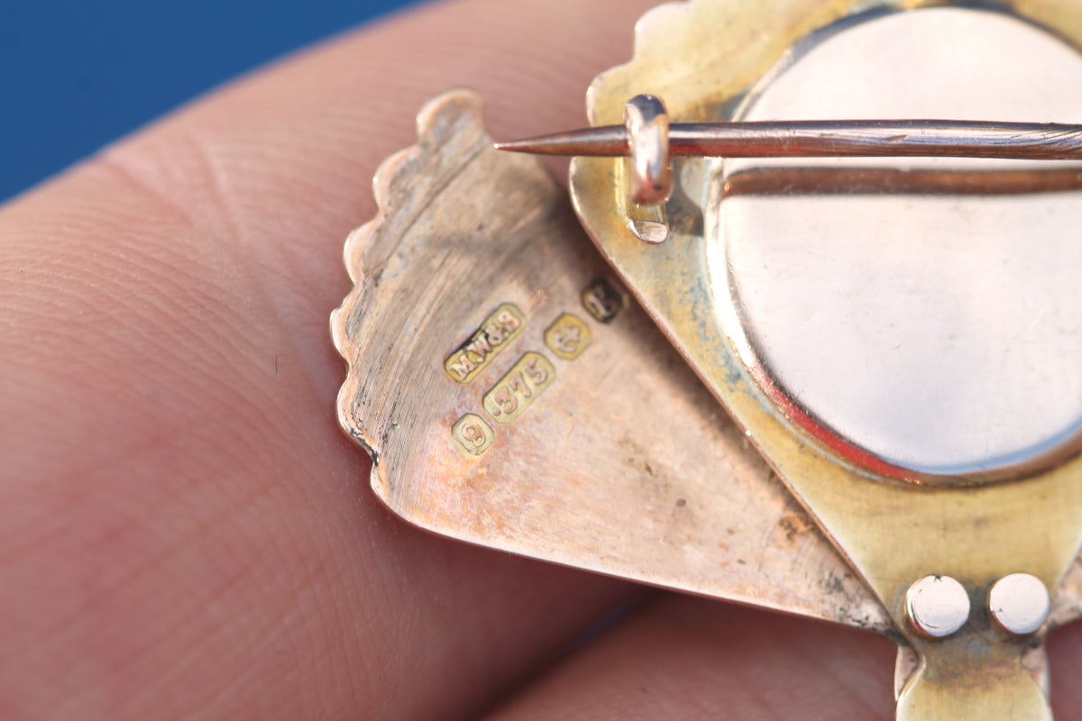 Antique Edwardian 9ct Gold Secret Locket Fan Brooch 1906 — view 7
