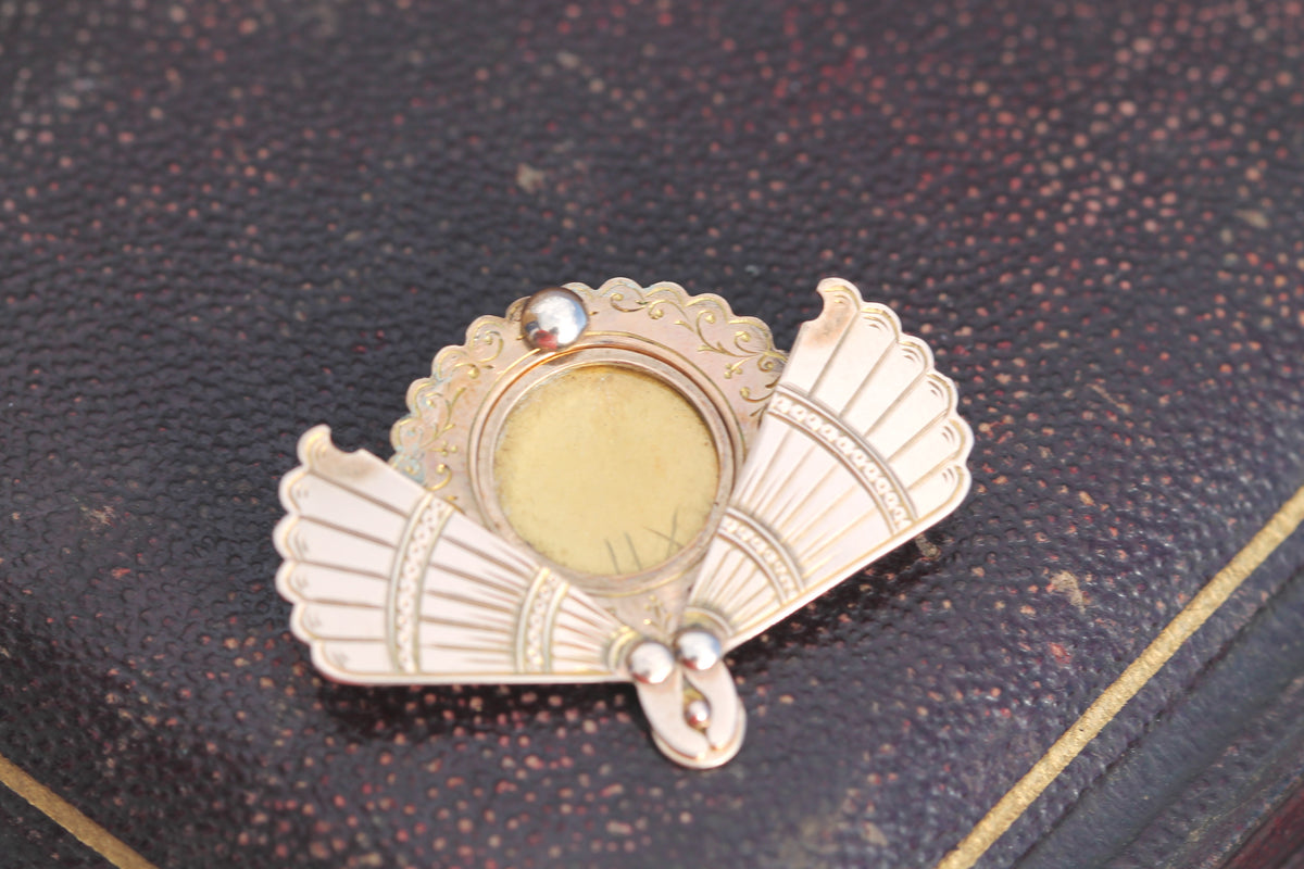 Antique Edwardian 9ct Gold Secret Locket Fan Brooch 1906 — view 9