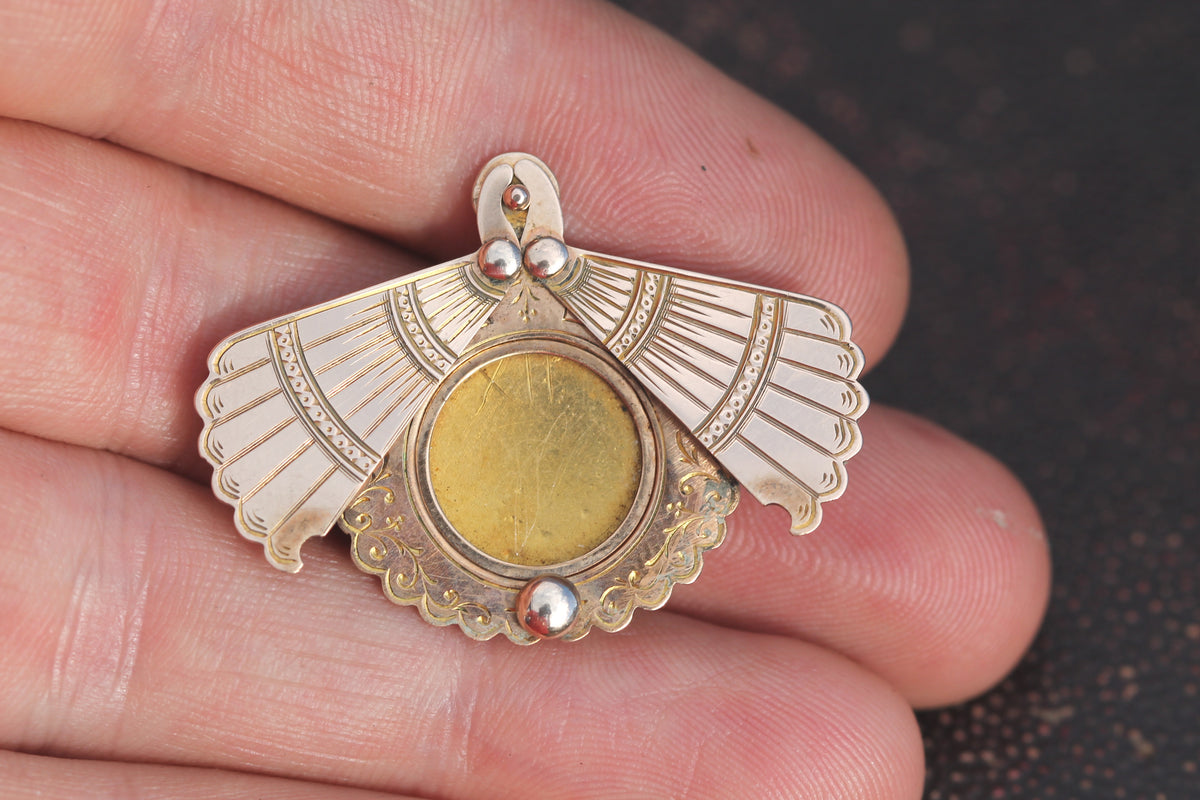 Antique Edwardian 9ct Gold Secret Locket Fan Brooch 1906 — view 10