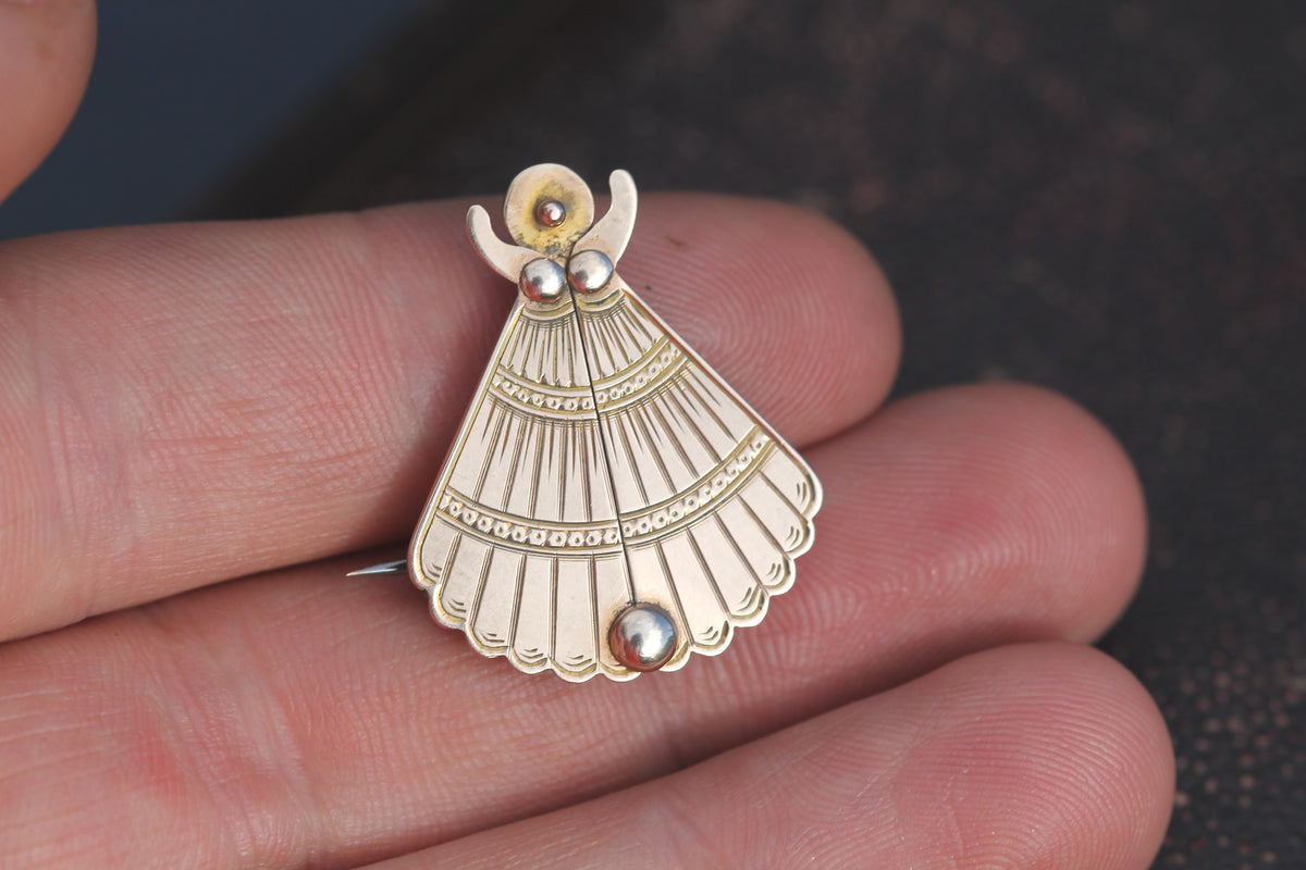 Antique Edwardian 9ct Gold Secret Locket Fan Brooch 1906 — view 11