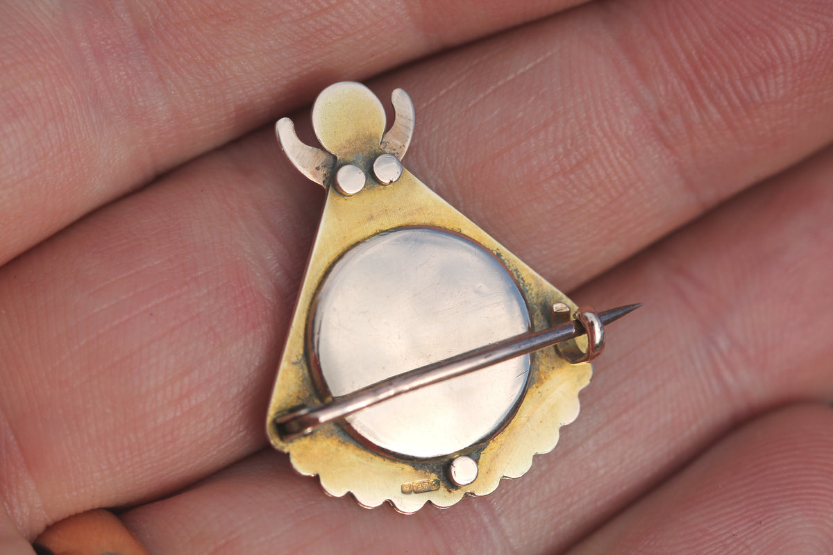 Antique Edwardian 9ct Gold Secret Locket Fan Brooch 1906 — view 12