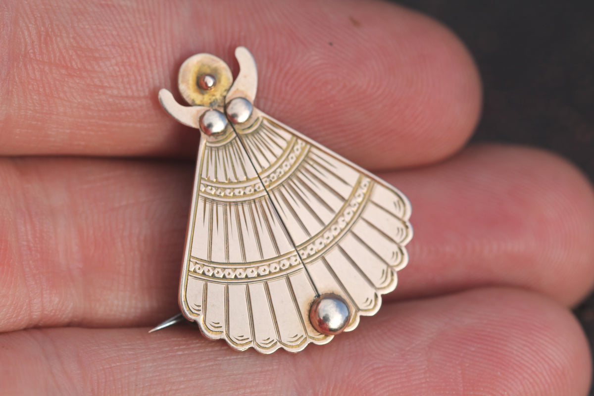 Reverse of antique 9ct gold secret locket fan brooch