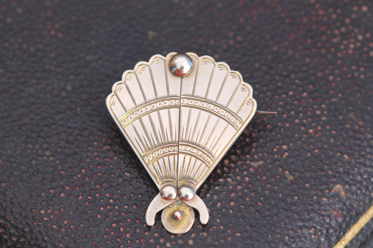 Antique Edwardian 9ct Gold Secret Locket Fan Brooch 1906 — view 13