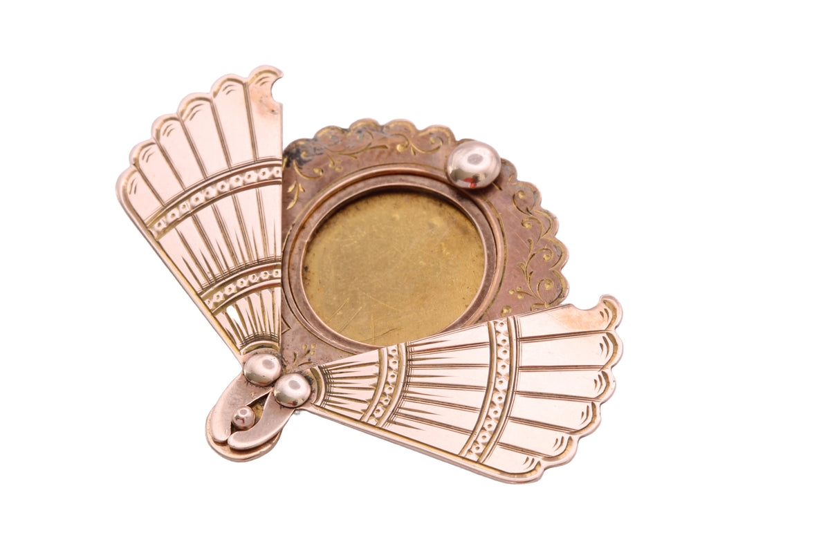 Antique Edwardian 9ct Gold Secret Locket Fan Brooch 1906 — view 14