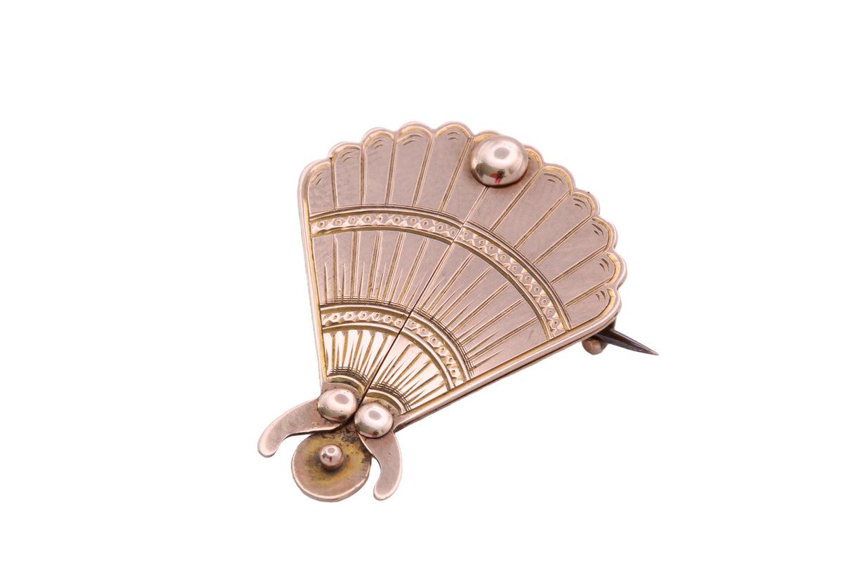 Antique Edwardian 9ct Gold Secret Locket Fan Brooch 1906 — view 19