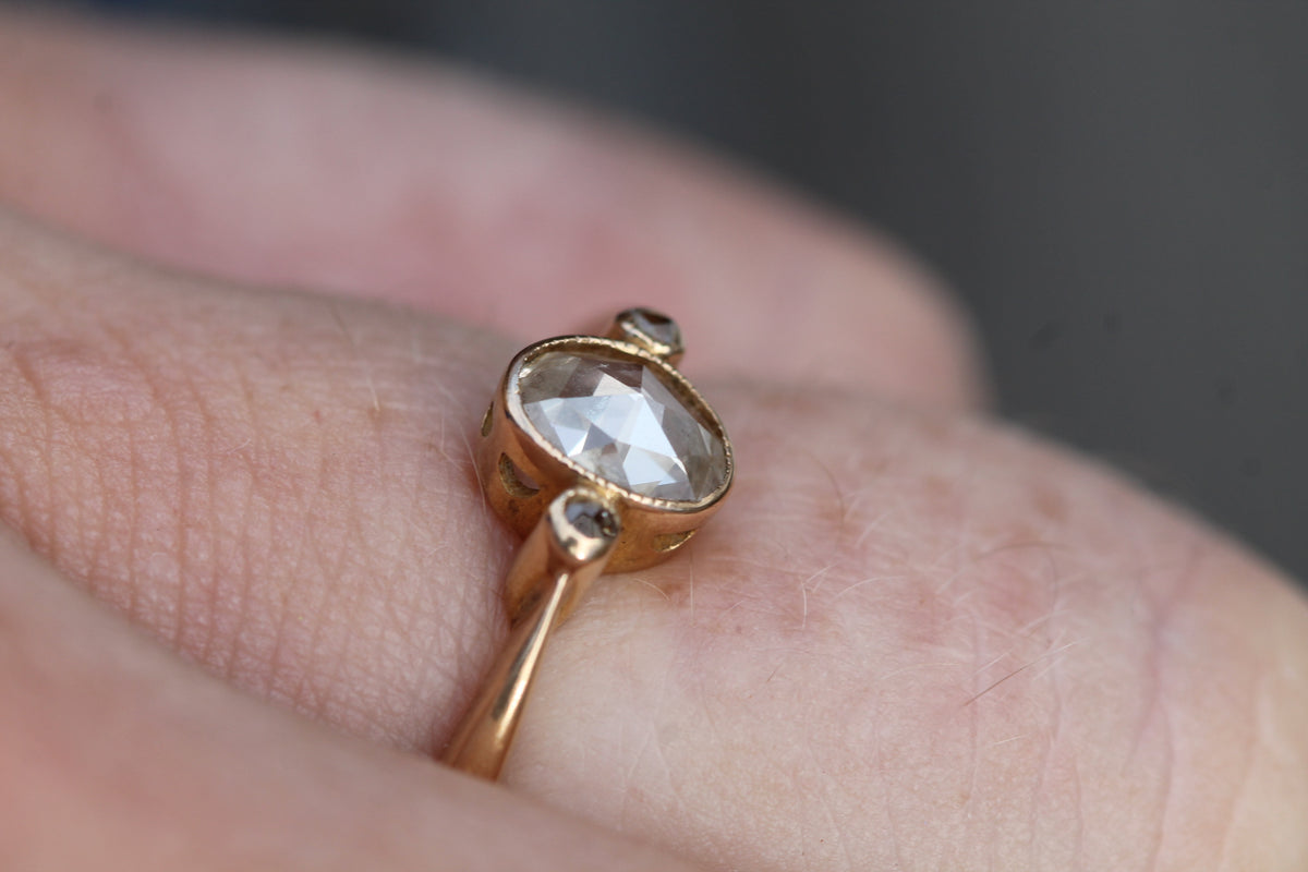 Antique Victorian 18ct Gold Rose Cut Diamond Three Stone Ring c.1860 | Size P — view 5