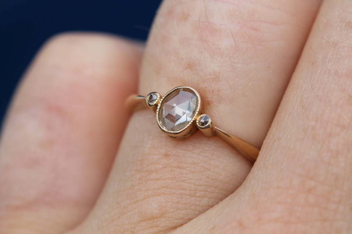 Antique Victorian 18ct Gold Rose Cut Diamond Three Stone Ring c.1860 | Size P — view 8
