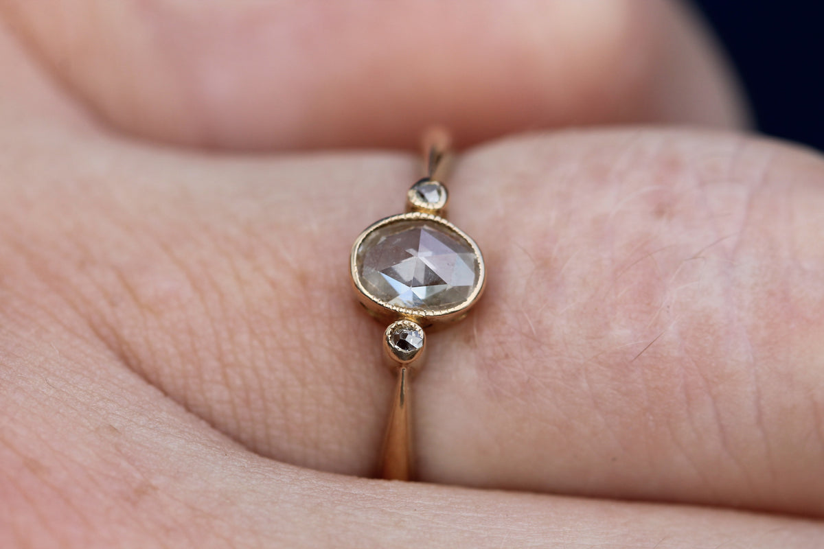 Antique Victorian 18ct Gold Rose Cut Diamond Three Stone Ring c.1860 | Size P — view 9
