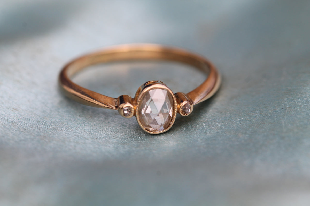 Antique Victorian 18ct Gold Rose Cut Diamond Three Stone Ring c.1860 | Size P — view 10