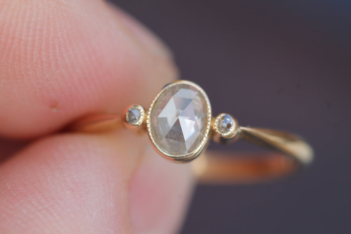 Antique Victorian 18ct Gold Rose Cut Diamond Three Stone Ring c.1860 | Size P — view 14