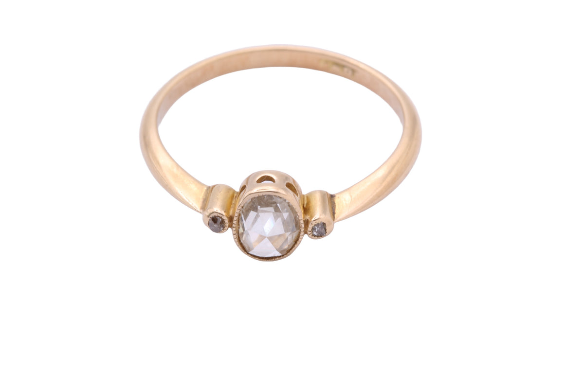 Antique Victorian 18ct Gold Rose Cut Diamond Three Stone Ring c.1860 | Size P — view 15