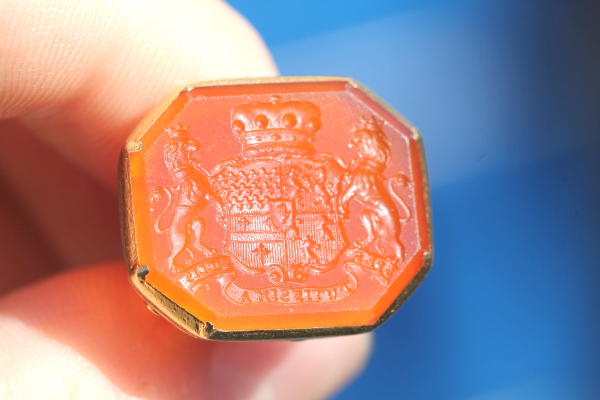 Antique Victorian 15ct Gold Carnelian Heraldic Intaglio Seal | The Safest Hope Is In Heaven — view 15