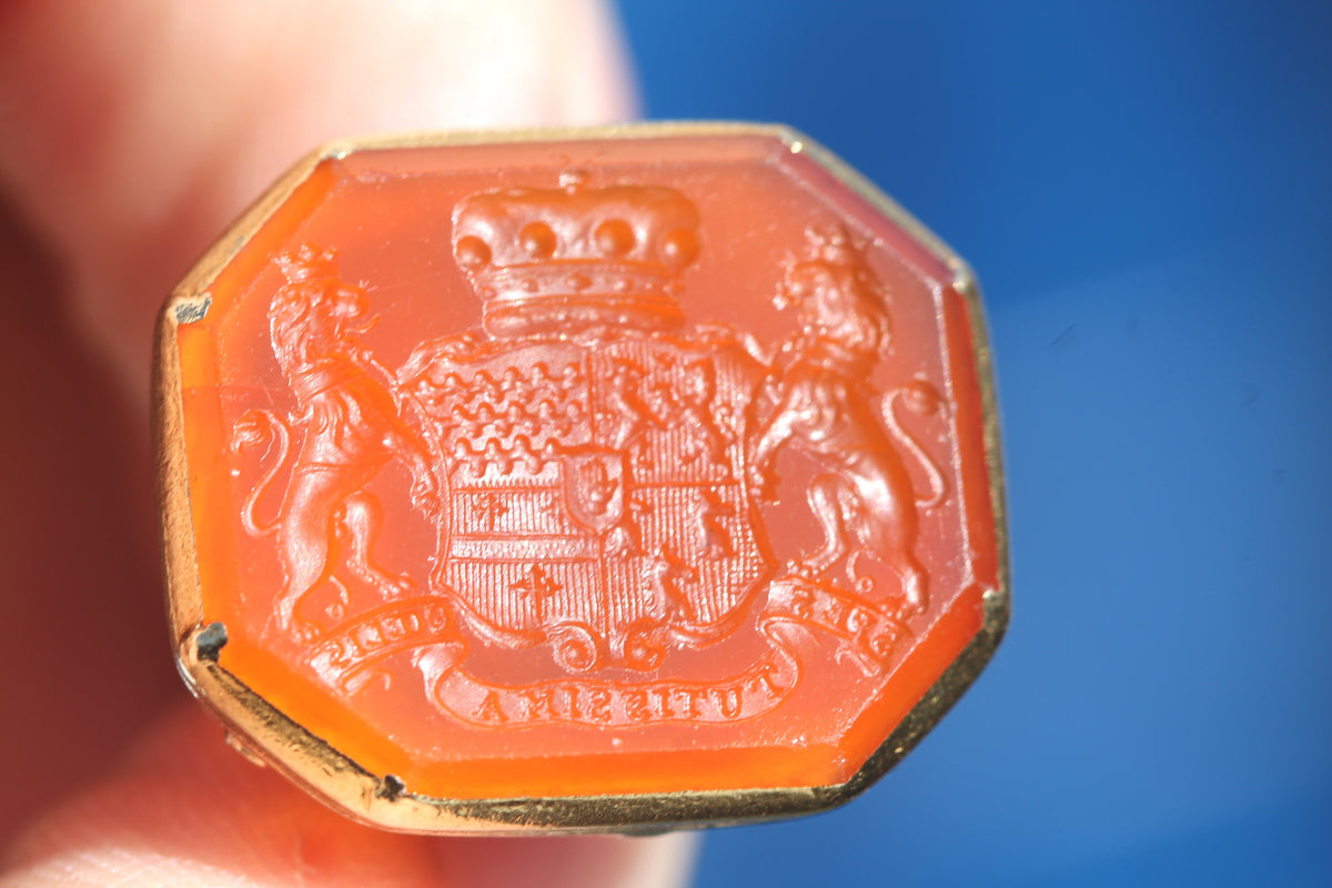 Antique Victorian 15ct Gold Carnelian Heraldic Intaglio Seal | The Safest Hope Is In Heaven — view 10