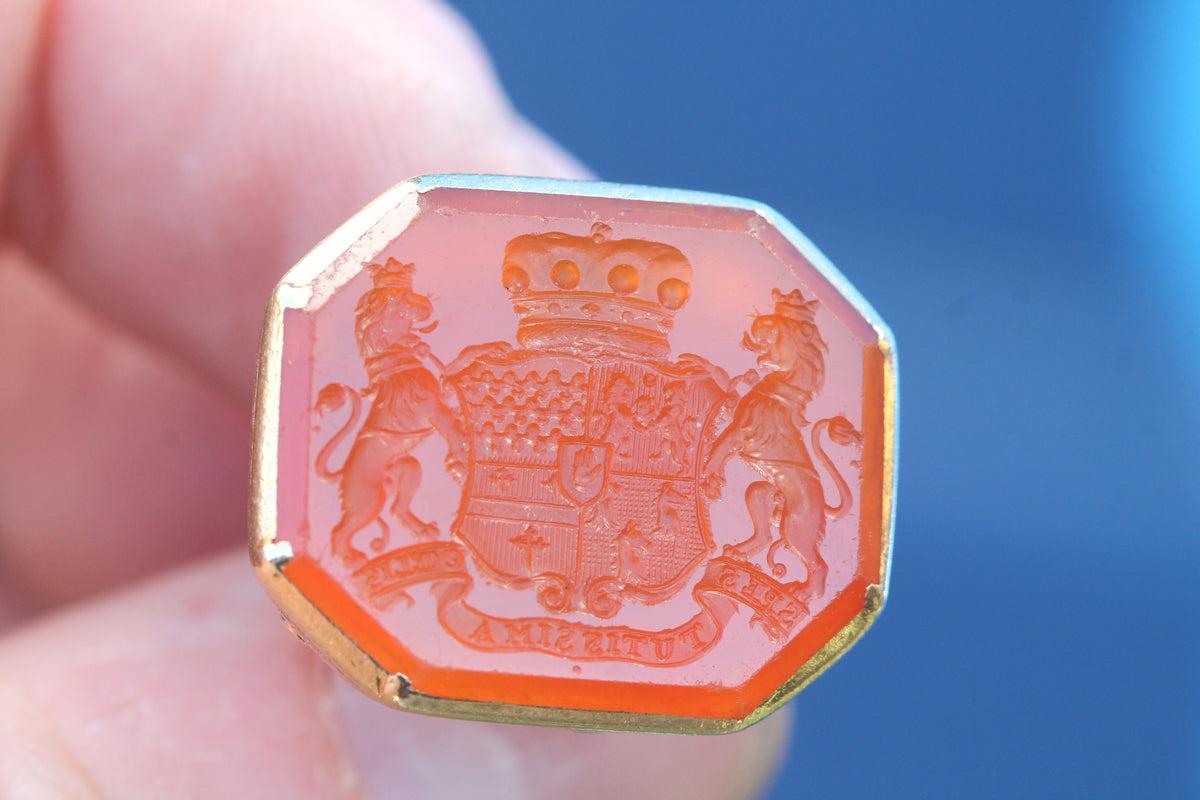 Antique Victorian 15ct Gold Carnelian Heraldic Intaglio Seal | The Safest Hope Is In Heaven — view 6